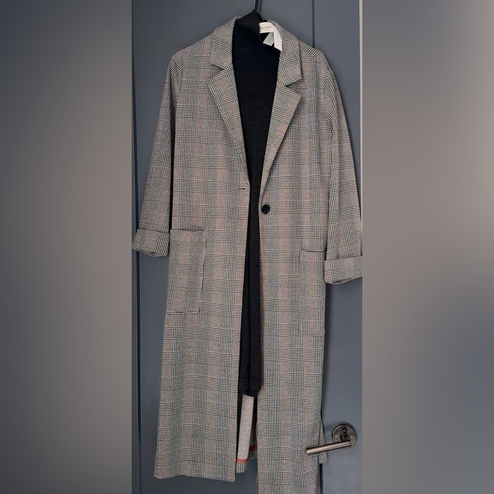 Sanctuary Black and Gray Plaid Blazer Coat